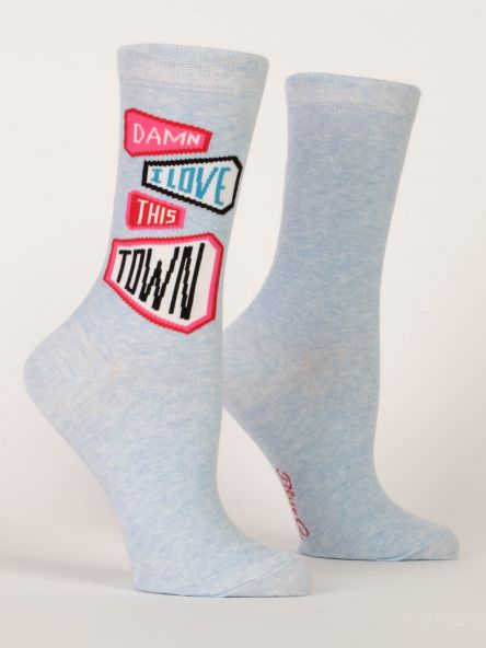 BlueQ Women's Crew Socks "Damn I Love This Town"