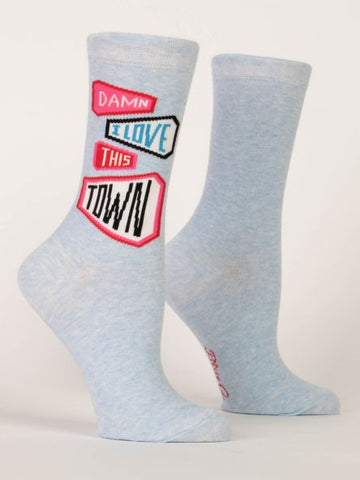 BlueQ Women's Crew Socks "Damn I Love This Town"