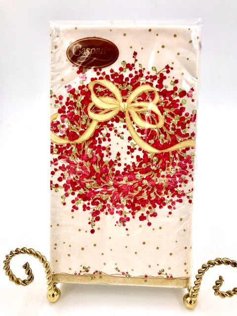 Caspari Pepperberry Holiday Wreath Cocktail, Luncheon & Dinner Napkins