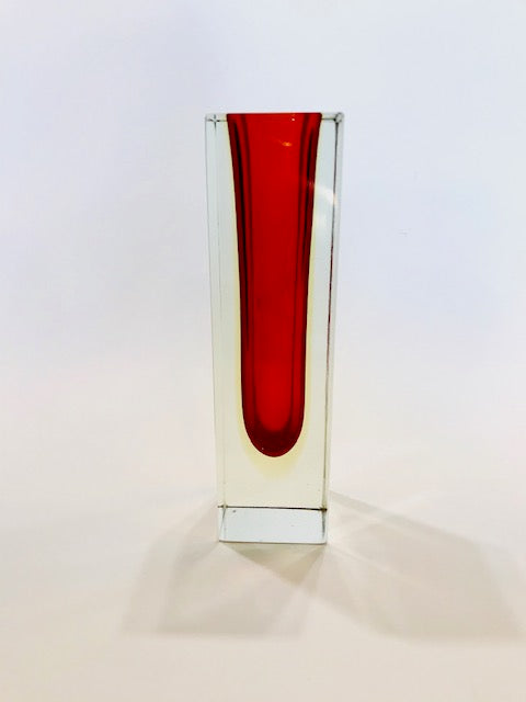 Square Clear Glass Bud Vase with Red Interior