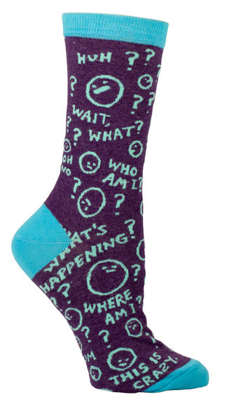 BlueQ Women's Crew Socks "Wait, What? What's Happening...."