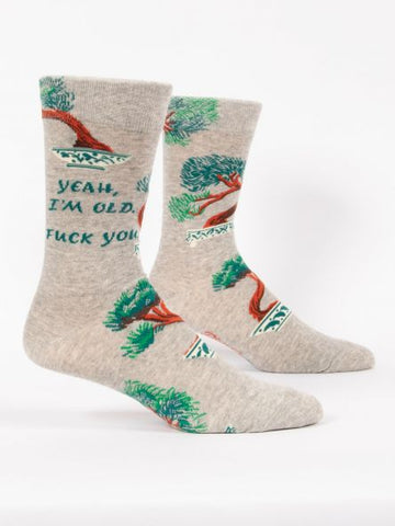 BlueQ Men's Crew Socks: Yeah, I'm Old. Fuck you.