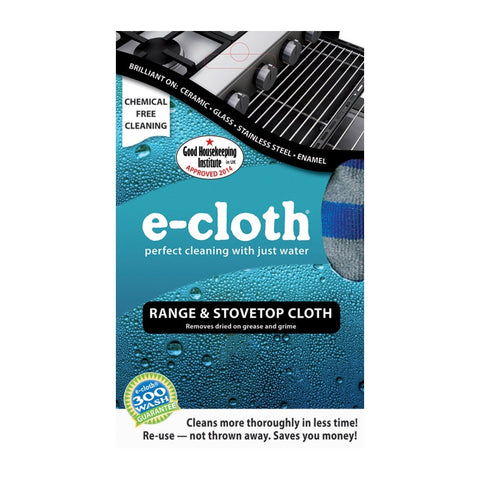 The special dual sided microfiber Range & Stovetop Cloth has one side to clean up cooking splatter and the other side to remove stuck on grime and grease without scratching, all using just water. With e-cloth you save time and money while enjoying better results and protecting our environment and your family's health.