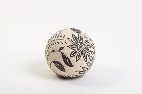 Large Decorative Unglazed Sgraffito Ceramic Ball
