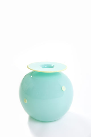 Two Tone Studios Large Celadon Hand Blown Glass Vase with Dots