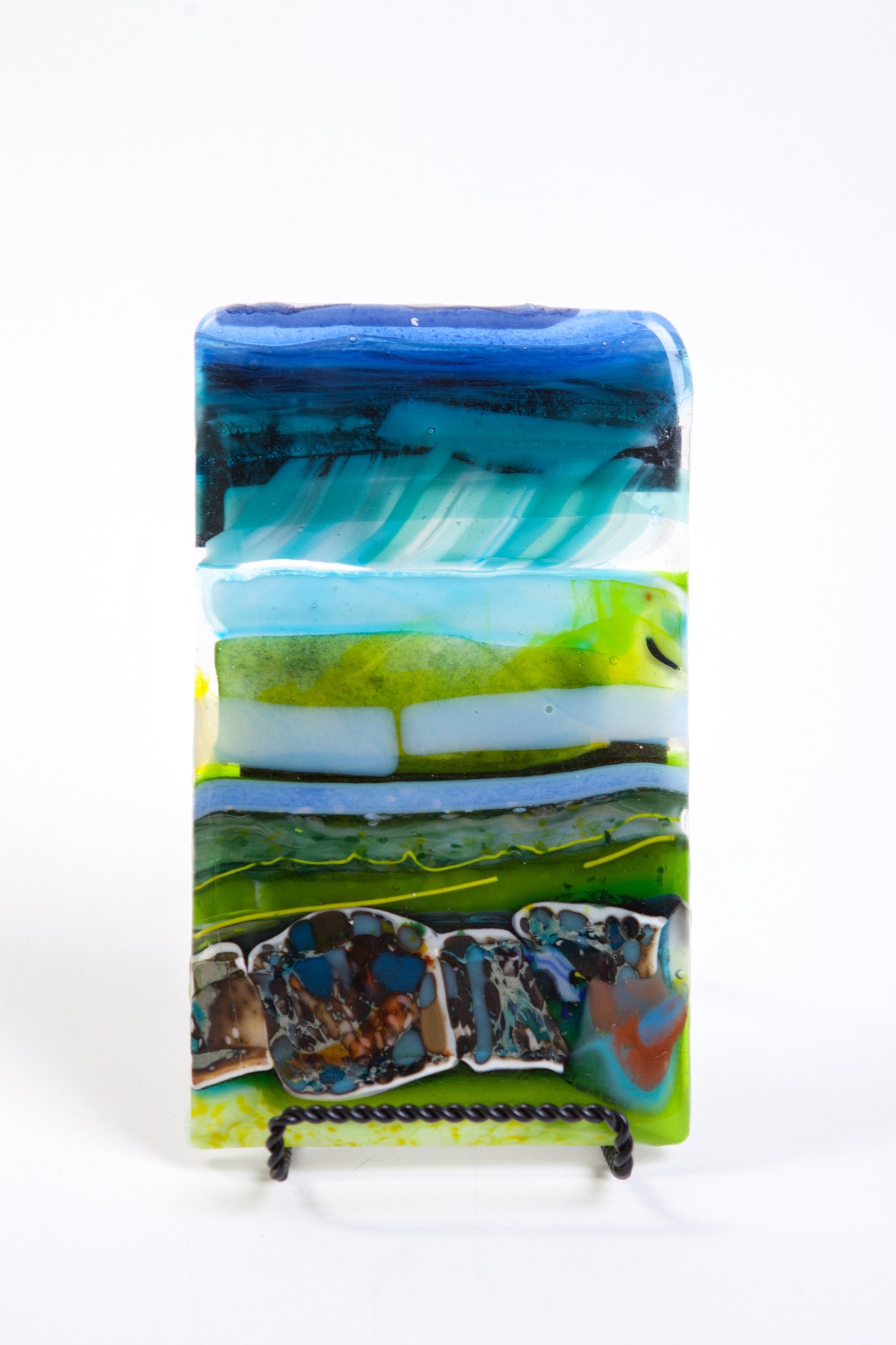 Kristen Dukat "Abstract Landscape in Green" Multilayer Fused Glass Picture