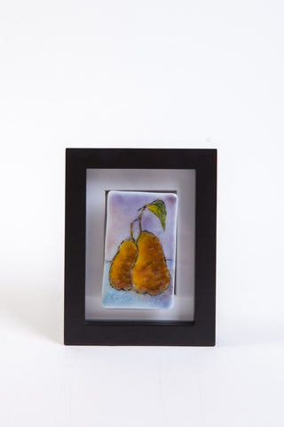 Odette Monaghan "Two Pears in Frame" Fused Glass Picture