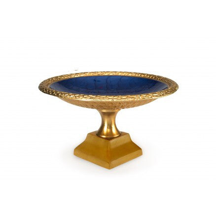 Julia Knight 12" Florentine Gold/Sapphire Blue Pedestal Bowl