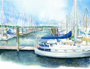 Barb Hahn: “Sailboats in Seattle” Fine Art Original Print