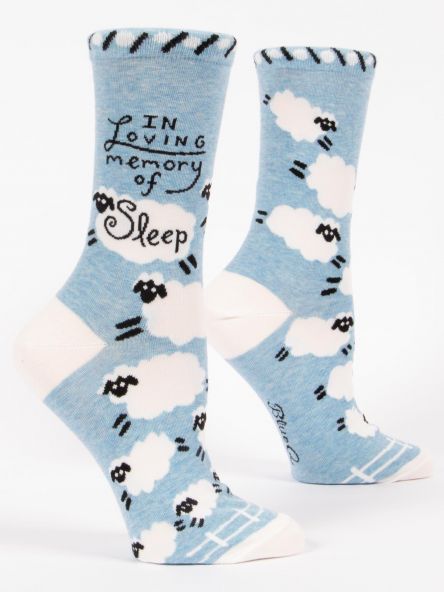 BlueQ Women's Crew Socks "In Loving Memory of Sleep"