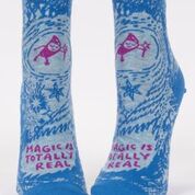 Woman's novelty fun ankle sock with legend: "Magic Is Totally Real"