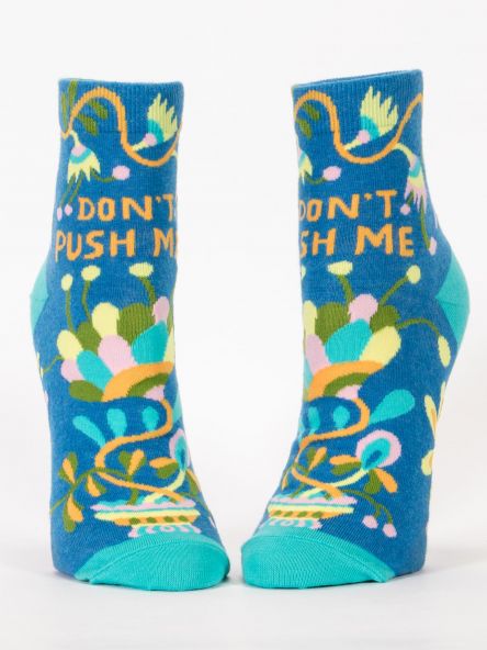 Women's novelty funny ankle sock with legend: "Don't Push Me"