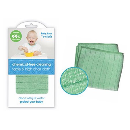 Chemical-free cleaning is very important to the well-being of infants. E-cloth microfiber Table & High Chair Cleaning Cloths clean and disinfect these surfaces using just water. The cloths can be washed 300 times and rinsed as often as you like. Your baby will be safer, and you will save money using e-cloths.