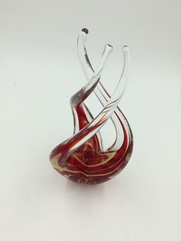 Red and Yellow Blown Glass Abstract Fire Sculpture
