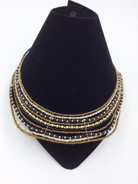 Suzie Blue Gold & Black Beaded Collar Necklace