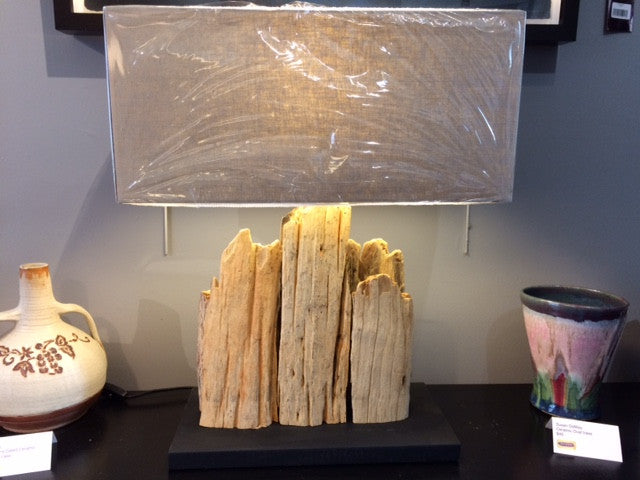 Driftwood Table Lamp w/Coarse Linen Shade