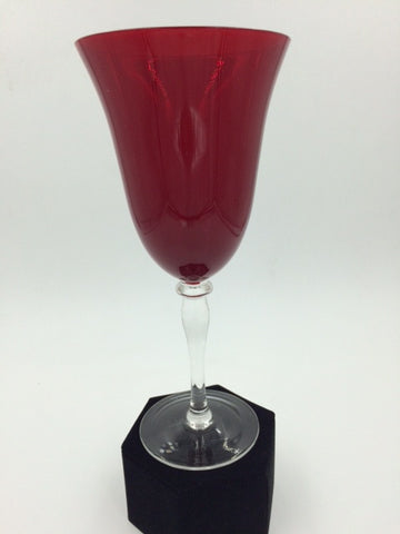 Red Hand-Crafted Wine Goblet with Clear Glass Stem