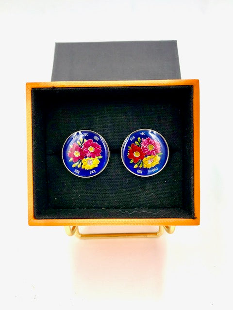 Cufflinks-Hand Painted Japanese Blossoms