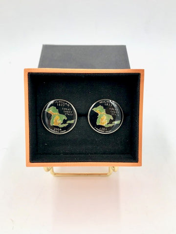 Cufflinks-Hand Painted State of Michigan and Great Lakes