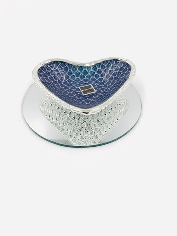 Argenesi Diamante Glass Heart-Shaped Dish w/Silver Back