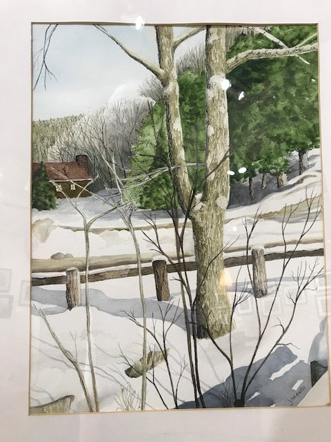Janealla Killebrew: "Winter At Babcock" Watercolor & Ink Painting