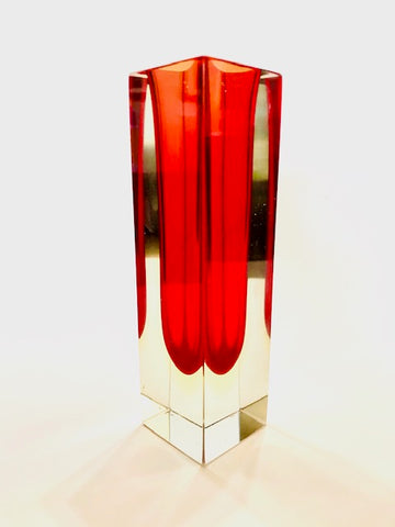 Square Clear Glass Bud Vase with Red Interior