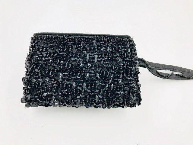 Suzie Blue Small Black Beaded Purse