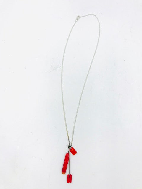 Verre Red Long Skinny & Chicle Necklace w/Sterling Silver Findings
