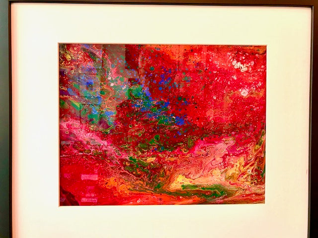 Vicky Bauman: 16" x 20" Abstract Acrylic Pour in Black Frame (#107)