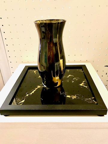 Vicky Bauman: 6.5" Interior Acrylic Pour Vase with Matching Tile Stand (#110)