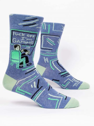 BlueQ Men's Crew Socks: Fuck Off. I'm Gaming