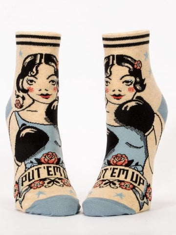 Women's novelty funny socks with legend: "Put "Em Up"