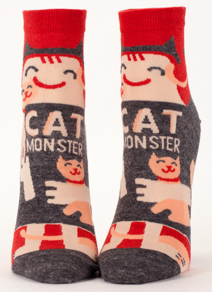 Woman's novelty fun ankle sock with legend: "Cat Monster"