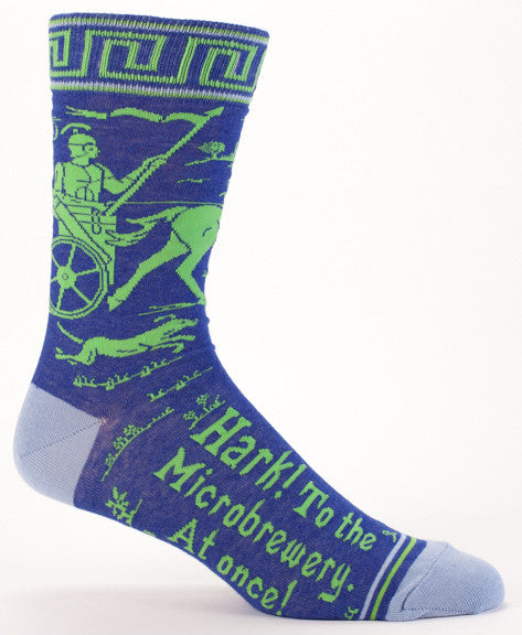 BlueQ Men's Crew Socks "Hark! To The Microbrewery At Once!"
