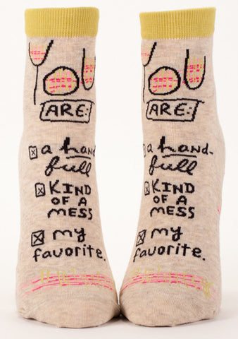 Woman's novelty fun ankle sock with legend: "You Are My Favorite"