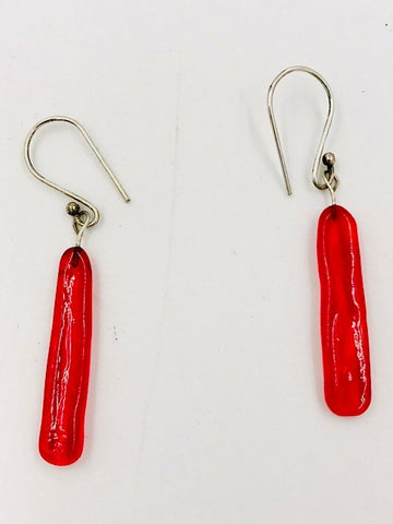 Verre Long Skinny Red Glass Earrings with Sterling Findings
