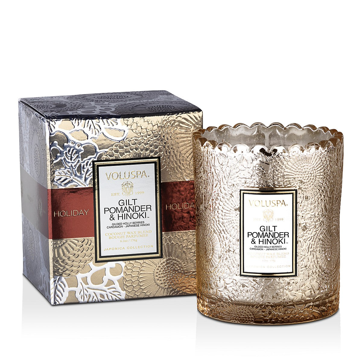 Voluspa "Gilt" Embossed Glass Scented Candle w/Gift Box
