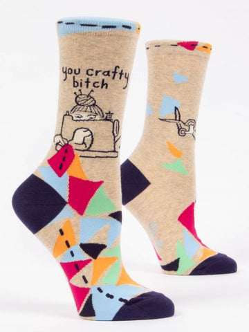 BlueQ Women's Crew Socks: You Crafty Bitch
