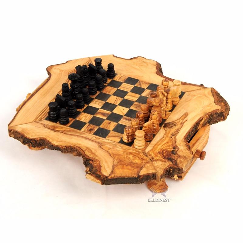 "Living Edge" Olive Wood Chess Set with Storage Drawers