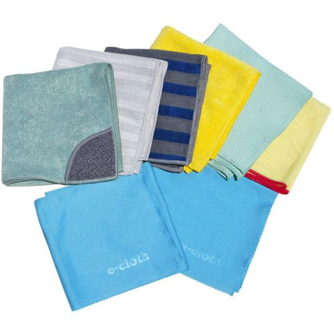 This is the bomb of home cleaning-8 clothes to do every job perfectly, and it is also the most economical way to purchase these microfiber cloths. Set contains a Kitchen Cloth, Bathroom Cloth. Range & Stovetop Cloth, Stainless Steel Cloth, Window Cloth, Dusting Cloth, and a two-towel Glass & Polishing Cloth Set.