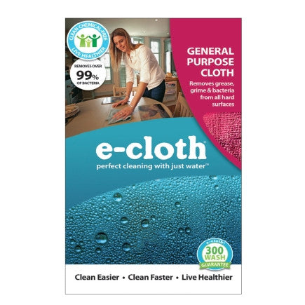 General Purpose cloths are handy for general cleaning. These microfiber cloths do it all, removing grease, grime, dirt and bacteria from all hard surfaces just using water.  You save time  and money, enjoy better results while being kind to our environment and your family's health. E-cloths can be washed 300 times.  