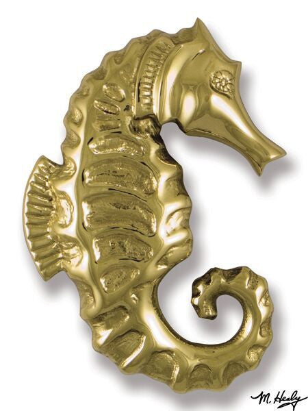 Michael Healy Door Knocker: Polished Brass Seahorse